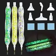 3 PCS Diamond Painting Pens, Diamond Art Pen, Glow in The Dark Handmade Diamond Dot Pens for Diamond Art Accessories and Tools, Comfort Grip Diamond Painting Accessories Pens with Tips, Wax, Set 002