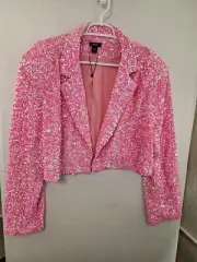 Nasty Gal US14 UK18 Pink Velvet Sequined Blazer & Mini Skirt Outfit NWT