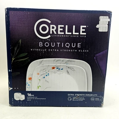 Corelle Boutique Vitrelle Dinnerware Adlyn 16 Pc Square Dishes & Bowls Serves 4