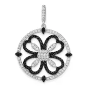 Sterling Silver Black And White Cz Clover Circle Pendant