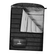 0 Degree Double Sleeping Bag for Adults, 2 Person Cold Weather Queen Gray-Black
