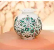 10" white Marble Flower Vase Pot matki Mosaic inlay malachite antique mosaic k17