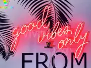 Good Vibes Only Pink Acrylic 30" Neon Light Sign Lamp With Dimmer Bedroom Decor