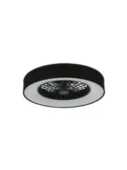 Monsanto Flush Ceiling Fan with LED Light in Black with Black Fabric Shade