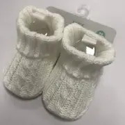 Cable Knitted Bootie for 0-6 Months Baby, White