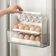 LANZYLO 3 Tiers Egg Holder for Fridge, 30 Eggs Storage Rack, Egg Distributor for Refrigerator, Egg Storage Rack for Kitchen