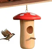 Hummingbird Nest House - Hangable Bird House,Wooden Mushroom Cottage Animal Shelter Garden Hut for Outdoor Yard Tree Balcony Patio Courtyard