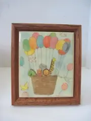 SUSAN GANTNER FRAMED TILE TRIVET KIMBERLY ENTERPRISES ANIMALS HOT AIR BALOON