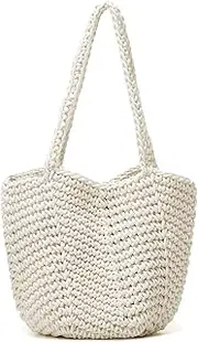 [Obosoyo] Handwoven Cotton Straw Shoulder Bag Women Small Crochet Summer Beach Tote Bags Bohemian Handmade Purse for Travel 2023