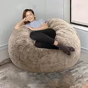Fluffy Pouf Cover Bean Bag Chair Beanbag Sofa Ottoman Floor Game Movie Sac Couch Recliner Chaise Lounge (Color : Brown, Size : 90cm-Cover)