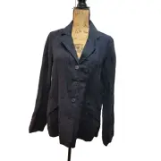 EUC Eileen Fisher Rumpled Linen Delave Navy Blue Blazer Jacket 16