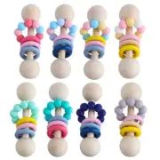 1Pcs Beech Wood Baby Rattle Teether Silicone Beads Soother Teether Molar Toy