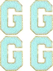 sourcing map Chenille Letter Patches 2.2" Self Adhesive Alphabet G Stick on Embroidered Patch Sew on Letter Stickers Applique for Repairing Clothing Jeans Shoes Hats DIY(Blue, Pack of 4)