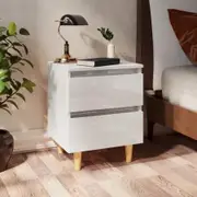 Bed Cabinets & Pinewood Legs 2 pcs High Gloss White 40x35x50cm