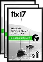 Americanflat 11x17 Picture Frame with Polished Front Cover - Set of 3 - Slide-In Photo Frame with Buildable Molding - Fusion Collection - Picture Frames for Wall Display - Black
