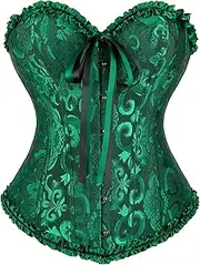[DKCHENH] Dark Green Steampunk Corset for Women, 3X-Large Size, Black Green#1