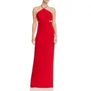 Aidan by Aidan Mattox Women's Cut-Out Full Length Halter Gown Red Size 0