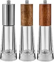 Wood Salt and Pepper Grinder Set of 3 Pepper Mill Refillable Manual Salt Grinder 7 Inches Salt Grinder Adjustable Coarseness