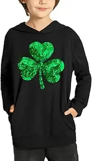 [IIMMER] Unisex Kids St Patricks Day Hoodie Green Irish Shamrock Sweatshirt with Pockets 4-12 Years