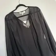NWT DVF Diane Von Furstenberg Gretchen Black Sheer Tank Long Sleeve Chiffon Top