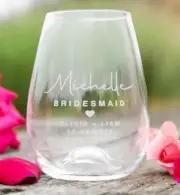 Bridesmaid Personalised Engraved Wedding Stemless Wine Glass Tumbler Bridal Gift