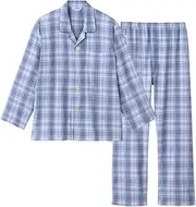 [Gunze] Men's Pajamas, Long Sleeve Pants, Open Front, 100% Cotton, Sweat Absorbent, Quick Drying, Crepe