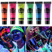 Glow In Dark Face Body Paint Uv Blacklight Neon Fluorescent 0.34oz Set Of 6 Tubes