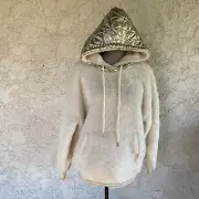 UGG LOYRA SHERPA HOODIE SWEATER PULL-OVER CREAM METALLIC GOLD SIZE S SMALL WOMEN