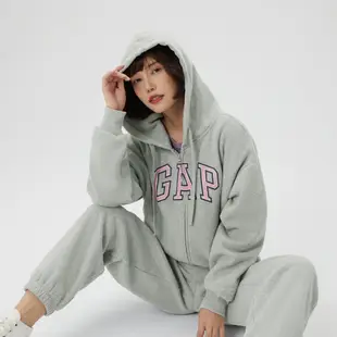 Gap 女裝 Logo刷毛連帽外套 碳素軟磨系列-多色可選(445808)