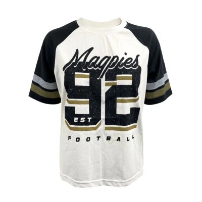 AFL Collingwood Magpies Script Raglan T-Shirt - LADIES - Sizes 10 - 18