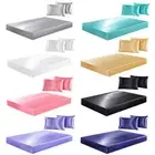 3Pcs Satin Silk Feel Fitted Sheet + Pillowcase Set Fully Elastic 12" Deep Pocket