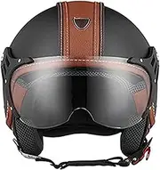 Open Face Helmet with Sun Visor, ECE Certified Motorcycle Jet Half Helmet with Visor Unisexs Electric Bike Motorbike Helmet for Moped Pilot Scooter Crash Helmet
