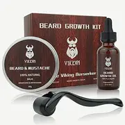 Vikicon Beard Growth Kit, Beard Growth Kit for Men, Beard Derma Roller Beard Growth Serum Oil Beard Balm