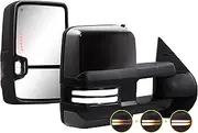 Sanooer Towing Mirrors Painted Black Switchback Dynamic Turn Light Compatible with 2007-2013 Chevy Silverado Suburban Tahoe GMC Sierra Yukon with Running Lights Power Glass Backup Lamp Heated Set