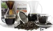 Simple Creations pour over coffee carafe, stainless steel filter, cups & saucers
