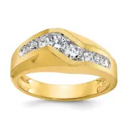 14k Yellow Gold Men's Polished and Satin 1 carat Diamond Complete Ring