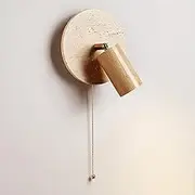 Modern Yellow Travertine Wall Light Sconces Bedroom Bedside Decor Art Reading Light Natural Stone Wall Light Fixtures Adjustable 360° Up and Down 90°wall Sconce With Zipper Switch for Restaurant Aisle