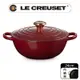 LE CREUSET-典藏琺瑯鑄鐵鍋媽咪鐵鍋24cm(醇酒紅-金頭-內鍋黑)