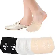 [Abeillo] 3 Pairs Half Socks for Women, No Show Toe Topper Socks, Invisible Non-Skid Half Seamless Mule Socks for Mules (Ladies Size 7-11, White, Black, Skin), Black, White, Skin Color