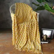 120*200cm Cozy Decorative Knit Woven Throw Blanket Sofa Throw Bed Throw Bed Blanket - Yellow