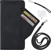 Damolong Wallet Phone Case Compatible for Asus ZenFone 10(5.9 Inch), Magnetic Leather Flip Case for Asus ZenFone 10z, with Card Holder, 1× Cell Phone Lanyard, 1× Wrist Strap Black
