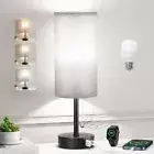 Grey Bedside Lamp for Bedroom Nightstand - Small Table Grey Shade Black Base