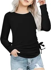 [Generic] Girl Shits Sleeve Shirts Ruched Knot Side Tunic Blouse Tee Tops 3 14 Years Top with Bra Shelf