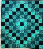 Teal And Navy Patchwork Handmade Quilt. 46” X 47’.