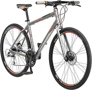 Schwinn Phocus 1500 Flat Bar Sport Fitness Hybrid Bikes, 17-Inch/Small Step-Through or 19-Inch/Large Step-Over Aluminum Frame with Shimano 24-Speed Drivetrain, Disc Brakes, and 700c Wheels, Matte Grey