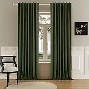 Olive Green 102 Inch Length Curtains, 100% Blackout Curtains 84 Inch Extra Wide for Bedroom Thermal Insulated Noise Cancelling Pleated Heading Tape Ring Back Tab Kids Boho Drapes 2 Panel Set 84x102