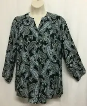 Autograph Top PLUS Size 24 Shirt Blouse Button Down Long Sleeve Paisley Viscose