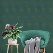 Peacock Feathers blue olive dijon brass faux fabric contemporary wallpaper rolls