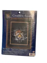 Vintage Dimensions Creative Accents Stitch Kit No Count Tiger Night Time Swim