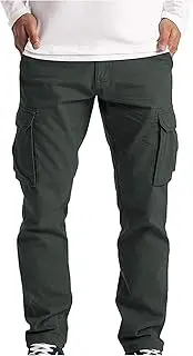 [Generic] Men's Cargo Pants Elastic Waist Straight Leg Work Pants Loose Fit Casual Lightweight Athletic Workout Hiking Trousers